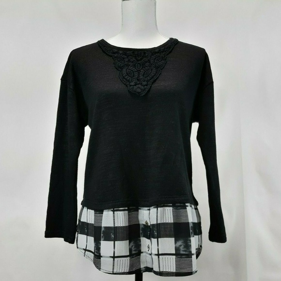 Black Rain Tops - Black Rain  Black/White V Round Blouse Peplum XL
